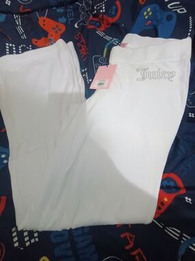 Juicy Couture White Velour Pants with Rhinestone Logo